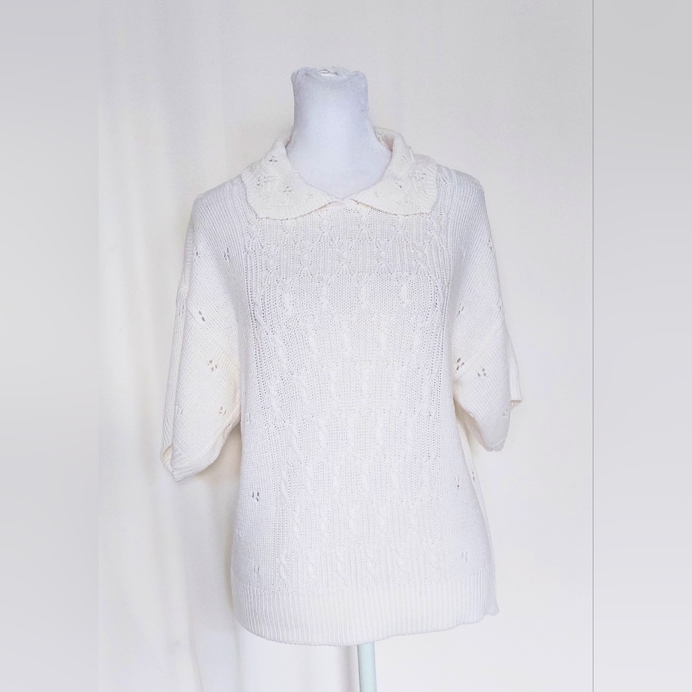 College Point Short Sleeve Collared Sweater White Womens Medium Vintage